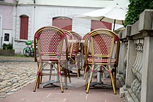 retro terrasse of restaurant in the street in Strasbourg - France