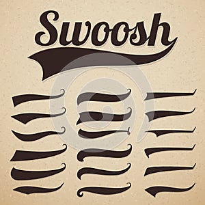 Retro texting tails. Swooshes swishes, swooshes and swashes for vintage baseball vector typography