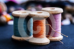 Retro threads on wooden bobbins