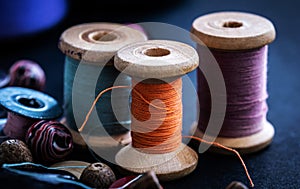 Retro threads on wooden bobbins