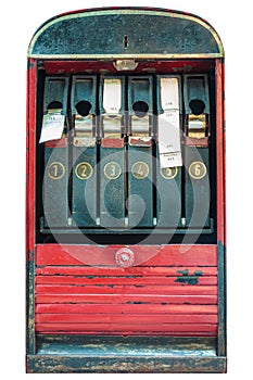 Retro ticket machine with tickets isolated on white