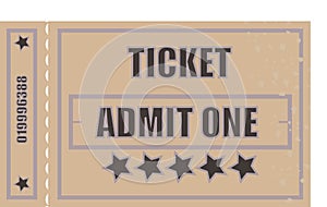 Retro ticket. Vintage background. Cinema ticket. Olded paper