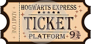 Retro tickets. Harry Potter Hogwarts Express Platform 9 3 4 Vintage cinema ticket concert and festival event, movie theater coupon