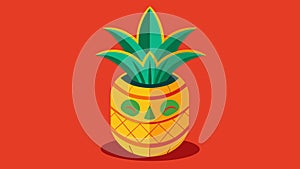 A retro tiki mug shaped like a pineapple and painted in bright tropical tones. Vector illustration.