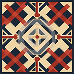 Retro Tile Pattern With Hearts In Red And Navy Blue