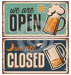 Retro tin door signs set for pub or tavern photo