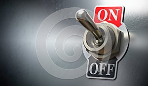 Retro toggle switch ON OFF on metal background