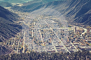Retro toned aerial picture of Glenwood Springs residential area. photo