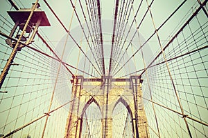 Retro toned picture of the Brooklyn Bridge, NYC.