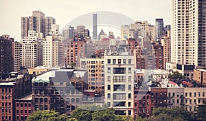 Retro toned picture of New York cityscape, USA