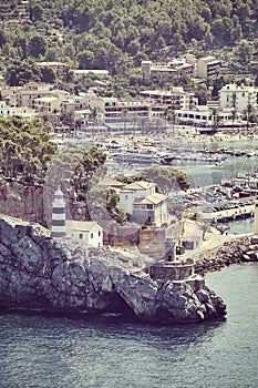 Retro toned picture of Port de Soller, Mallorca