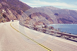 Retro toned picture of scenic Pacific Coast Highway, California, USA