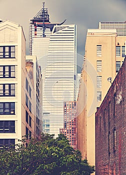Retro toned urban view of New York City, USA