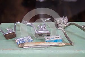 Retro tools used in a barbershop.