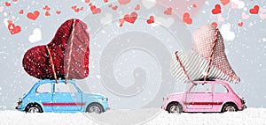 Retro toy cars with Valentine hearts