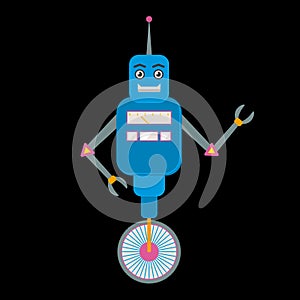 Retro toy robot character in flat style.