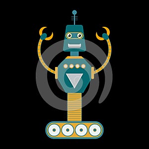 Retro toy robot character in flat style.