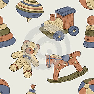 Retro toys seamless pattern. Wrapping. Surface design