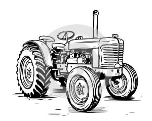 Retro Tractor Sketch Hand Drawn Graphic Farm Transport Vector illustration