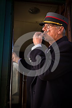 Retro train conductor