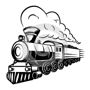 Retro train illustration isolated on white background. Design element for logo, label, emblem, sign.
