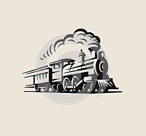Retro train, vintage emblem photo