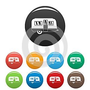 Retro travel trailer icons set color