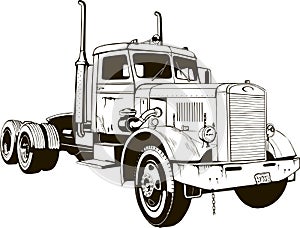 Retro truck classic diesel vehicle cargo isolated semi trailer truck 18 wheeler tractor big rig lorry