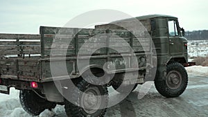 Retro truck, old soviet military truck world war ii transport. military vehicle