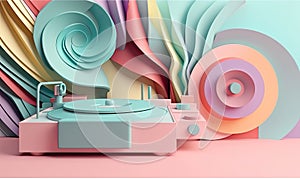 Retro tunes Colorful abstract record player on textured background Creating using generative AI tools