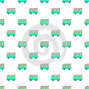 Retro turquoise van with surfboard pattern