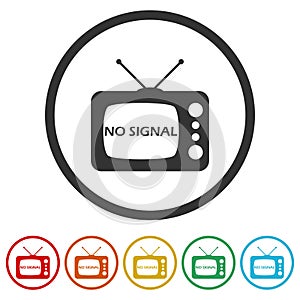 Retro tv with antenna flat ring icon color set