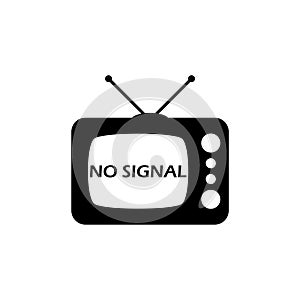 Retro tv with antenna with no signal message icon isolated on white background