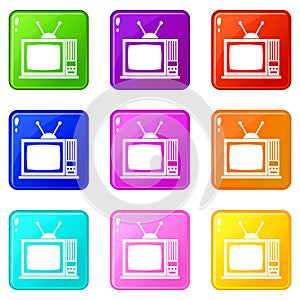 Retro TV icons 9 set