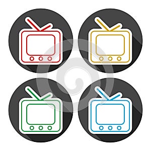 Retro tv icons set with long shadow