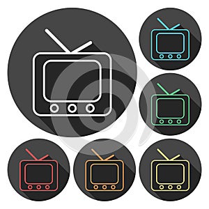 Retro tv icons set with long shadow