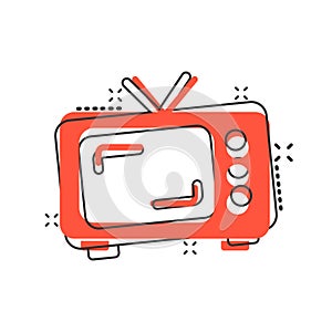 Retro tv screen vector icon in comic style. Old television cartoon illustration on white isolated background. Tv display splash