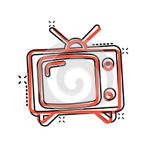 Retro tv screen vector icon in comic style. Old television cartoon illustration on white isolated background. Tv display splash