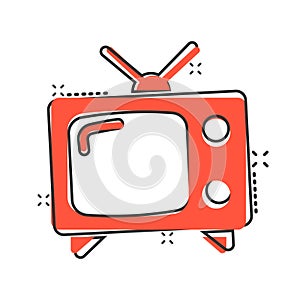 Retro tv screen vector icon in comic style. Old television cartoon illustration on white isolated background. Tv display splash