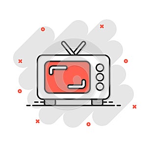 Retro tv screen vector icon in comic style. Old television cartoon illustration on white isolated background. Tv display splash