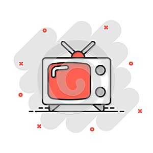 Retro tv screen vector icon in comic style. Old television cartoon illustration on white isolated background. Tv display splash