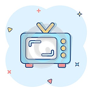 Retro tv screen vector icon in comic style. Old television cartoon illustration on white isolated background. Tv display splash