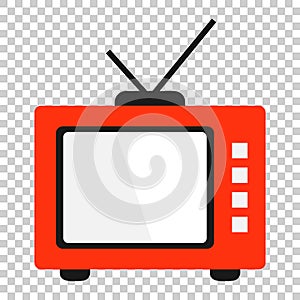 Retro tv screen vector icon in flat style. Old television illustration on isolated transparent background. Tv display business co