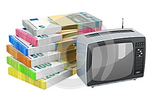 Retro TV set with euro packs. 3D rendering