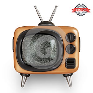 Retro TV or vintage television set icon in stylized cartoon style with white noise on the screen