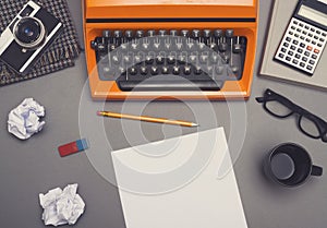 Retro typewriter desk hero header