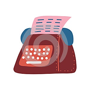 Retro Typewriter and Pink Blank Paper Sheet Vector Illustration