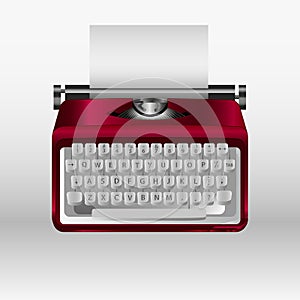 Retro typewriter with white paper sheet. Vector 3d model