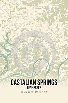 Retro US map of Castalian Springs, Tennessee. Vintage street map. photo