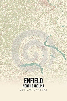 Retro US map of Enfield, North Carolina. Vintage street map. photo